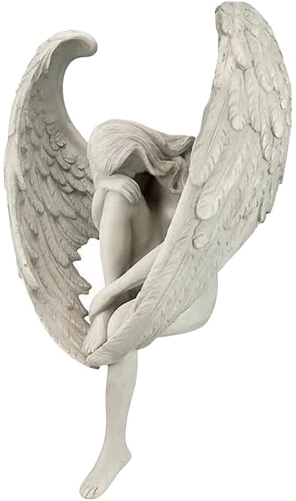 Amazon.co.jp: 天使の彫刻 装飾 翼のある天使の庭の像 3D 座っている